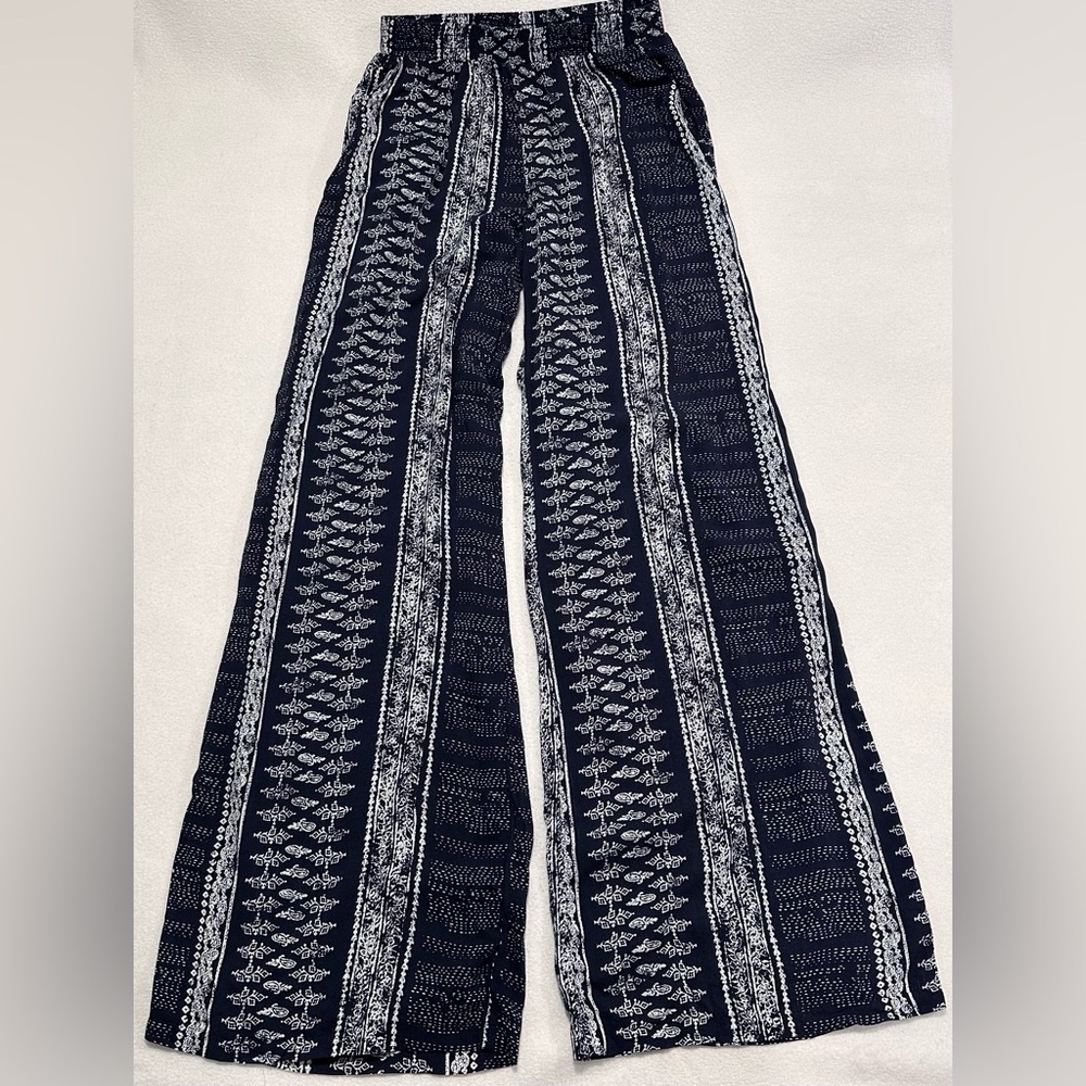 Vici Wide Leg Pants in Black and White Aztec Stripe